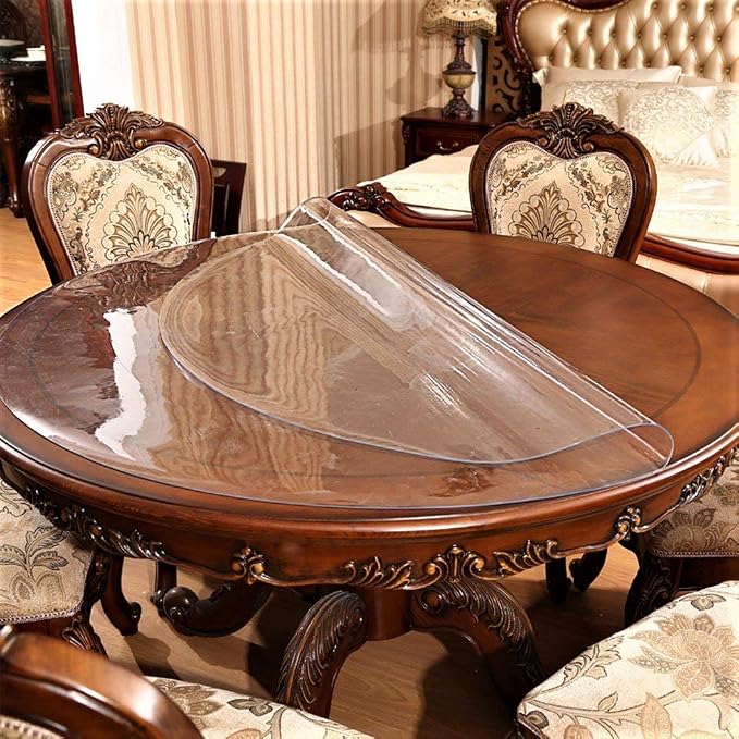 48 Inch Clear Round Plastic Tablecloth Coffee Dining Room Table Cover Protector Wood Marble Furniture Countertop Desk Top Protection Pad PVC Vinyl Circle Tablecloth Water Resistant Non-Slip Desk Mats