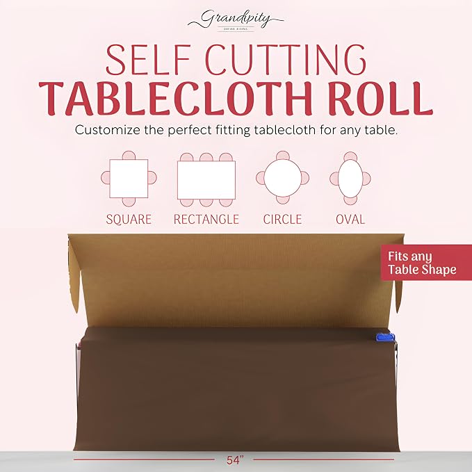 Grandipity Plastic Tablecloth Roll - 54in x 100 Ft. Brown Plastic Table Cloths for Parties Disposable with Cutter Box - Cut to Size Disposable Tablecloth Table Cover for Rectangle & Round