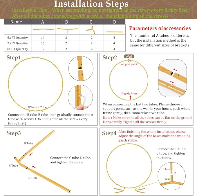 Antizz 8FT Round Arch Backdrop Stand, Gold Circle Balloon Arch Frame Stand Heavy Duty Wedding Arches with Upgrade base for Ceremony Birthday Party Anniversary Bridal Graduation Decoration