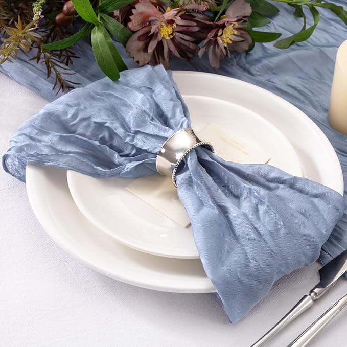 50 Pack Dusty Blue Cheesecloth Napkins Cloth Spring Summer Cloth Napkins Washable Set of 50 Bulk 21x21 Inches for Wedding Baby Bridal Shower Birthday Dinner Party Table Decor