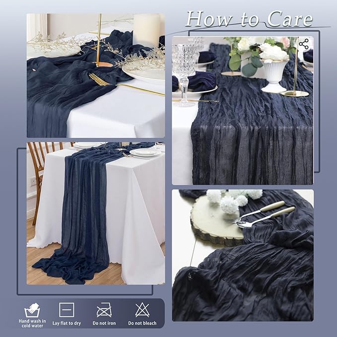 20 Pack Navy Blue Cheesecloth Table Runner 17x108 Inch Semi Sheer Boho Rustic Gauze Cheese Cloth Table Runners for Wedding Party Birthday Baby Shower Home Décor
