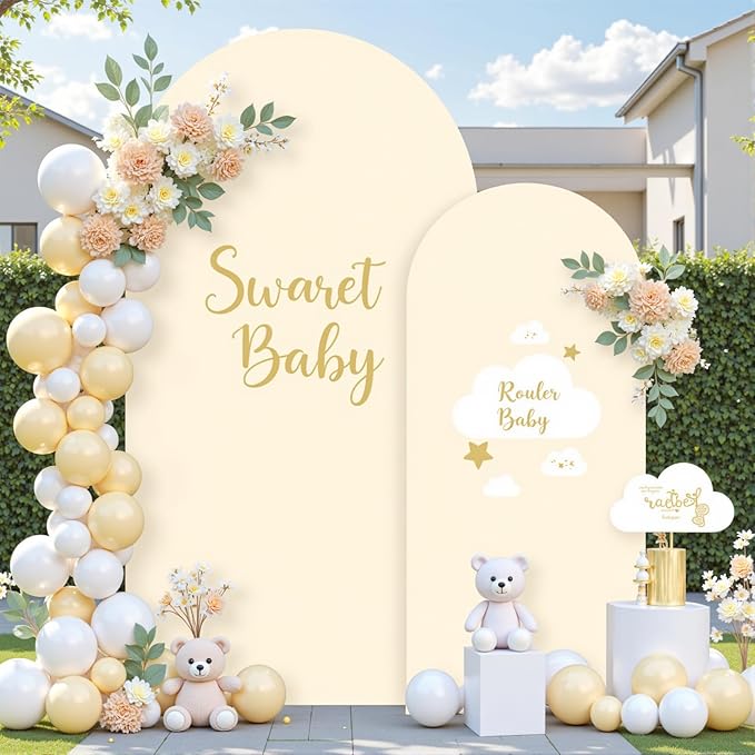 Beige Arch Cover Set of 2-7.2 and 6ft Beige Arch Backdrop Cover Spandex Wedding Arch Stand Cover for Bridal Shower Birthday Party Baby Shower Banquet Photo Arches Background Decorations