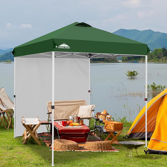 EAGLE PEAK Commercial Canopy 6.6x6.6 Pop Up Canopy Tent with 1 Sidewall, Easy Setup Heavy Duty Instant Event Shelter for Vendors & Markets, Outdoor Sun Shade, Green