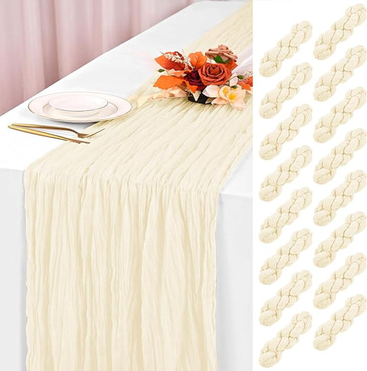 16 Pack Ivory Cheesecloth Table Runner 120 Inch 10FT Cream Boho Rustic Sheer Gauze Cheese Cloth Table Runner for Wedding Baby Shower Birthday Party Table Decor
