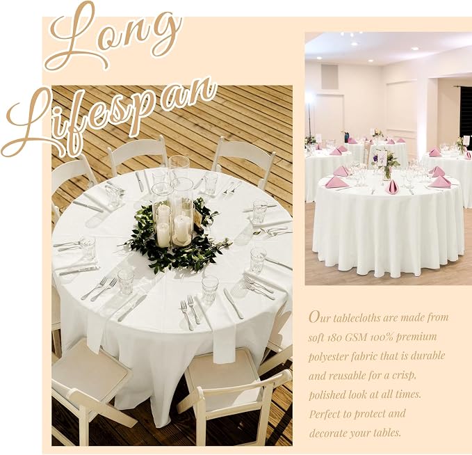 Showgeous 8 Pack Ivory Round Tablecloth 120 Inch Polyester Table Cloth Ivory Tablecloths for Round Tables Washable Decorative Fabric Table Covers for Wedding Dining Party Banquet Buffet