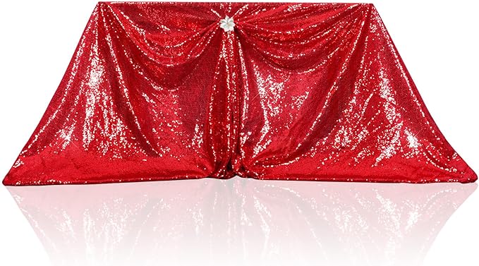 PartyDelight Sequin Tablecloth Red Rectangle 50"x80" Shimmer Table Cloths Sparkle Glitter Decorations