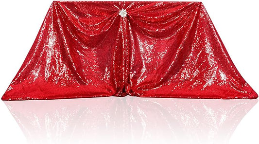 PartyDelight Sequin Tablecloth Red Rectangle 60x102 Shimmer Table Cloths Sparkle Glitter Decorations