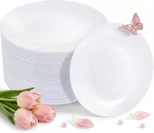 Hioasis 100pcs White Plastic Plates - 10.25 inch White Disposable Dinner Plates,Plastic Dinner Plates,Classy and Elegant Perfect for Wedding & Party
