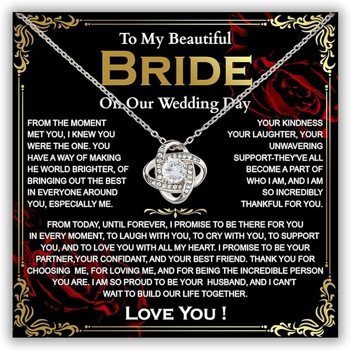 Groom To Bride Necklaces, Groom To Bride Necklace Gifts With Message Card, Groom To Bride Necklace For Wedding Day, To My Bride Necklace, Bridal Shower Necklace Gifts For Bride To Be