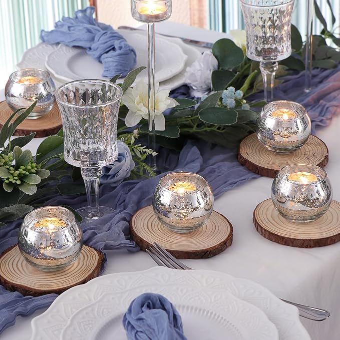 Silver Votive Candle Holders Set of 12 - Mercury Glass Votives Candle Holder - Christmas Tealight Candle Holder for Home Decor and Weddings/Parties Table Centerpieces