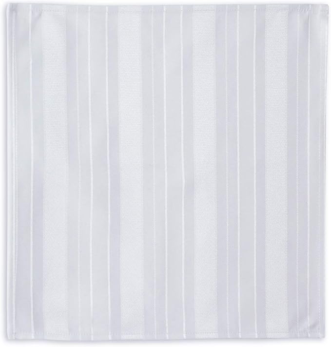 Newbridge White Denley Satin Stripe Fabric Napkins, Heavy Weight No Iron Polyester Holiday Dinner Napkins, Set of 4