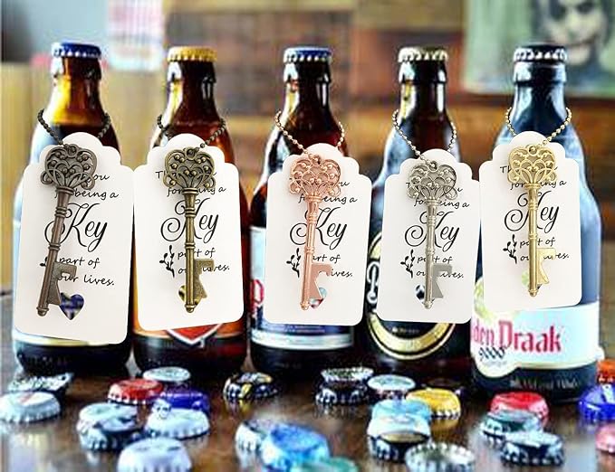 100 PCS Wedding Favors Key Bottle Openers,Bridal Shower Party Favors,Vintage Skeleton Key, Rustic Wedding Favors Decoration (5 colors mix and match)