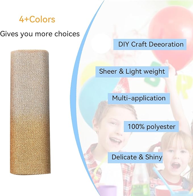 4 Colors Fabric Tulle 11.8 Inch by 15 Yards Sparkle Fabric Ribbon for Christmas Gift Wrapping DIY Tutu Skirt Sewing Bow Wedding Decorations Craft Supplies