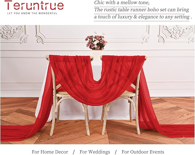 24 Packs Red Cheesecloth Table Runner,10ft Rustic Gauze Boho Wedding Table Runner Decoration, Wedding Table Decor Sheer Table Runner for Wedding Party Bridal Shower Table