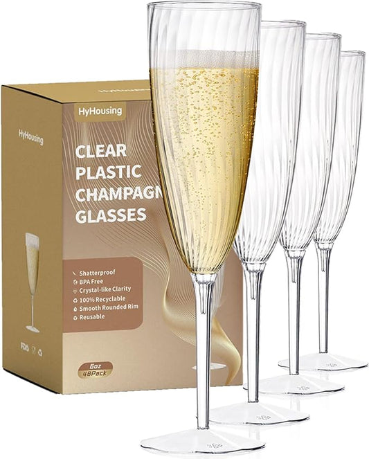 48 Plastic Champagne Flutes, Clear Disposable Plastic Champagne Glasses Reusable Wine Cocktail Cups for Home Daily Life Party Wedding Toasting Drinking Birthday,New Years Eve Party Supplies 2025
