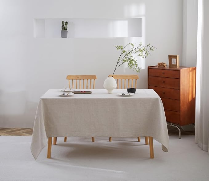 100% French Flax Linen Tablecloths Rectangle 132Lx60W Inch for Dinners, Parties, Easter, Halloween, Camping, Stone Washed, Textured, Machine Washable, 12-14 Sets (60''x132'', Natural Linen)