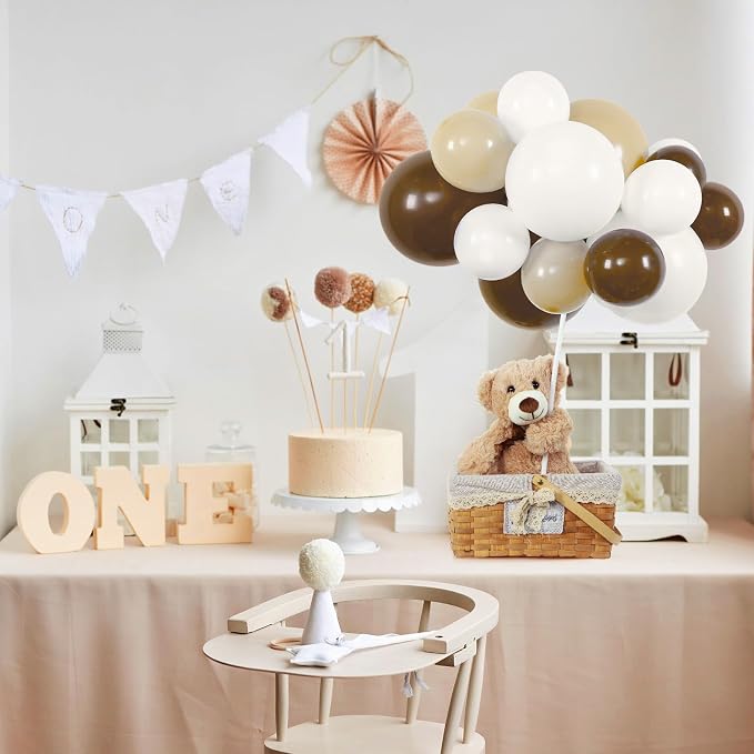 Meooeck 185 Pcs Bear Baby Shower Party Decorations Table Centerpieces 5 Pcs 13. 5'' Gender Reveal Bears 180 Balloons Kit Baby Shower Table Decor for Birthday Wedding(Brown, Nude, White)