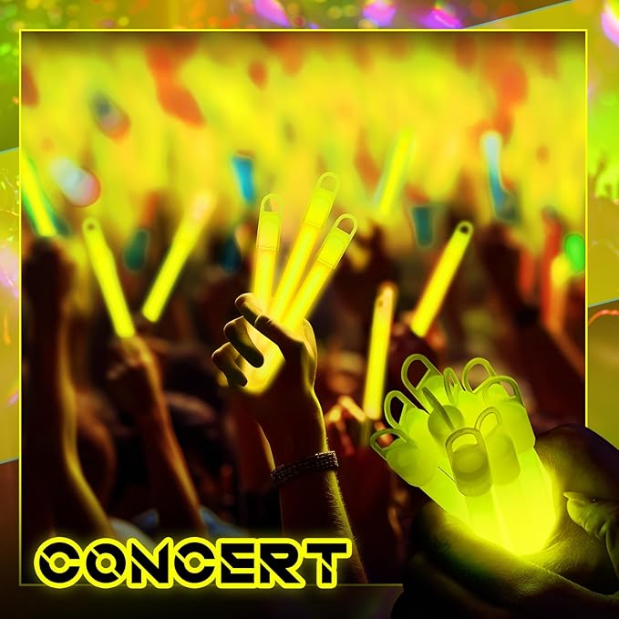 Lewtemi 50 Pack 4" Yellow Glow Sticks Bulk, Glow in The Dark Party Supplies Birthday Holidays Party Favors Accessory Game Prizes or Treats