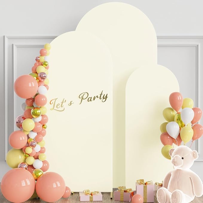 Wokceer Wedding Arch Backdrop Cover Set of 3 Spandex Fitted Wedding Arch Stand Covers for Round Top Chiara Backdrop Stands Cover for Birthday Party Ceremony Banquet Decoration 4ft,5ft,6ft Ivory
