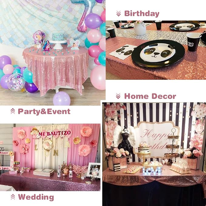 Eternal Beauty Fuchsia Pink Tablecloth, 90x132 Inch Sequin Rectangle Table Cover for Valentines Cake Dessert Exhibition Party Birthday Events
