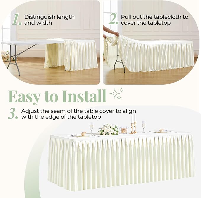 Ivory Satin Tablecloths Rectangle 6FT, Glitter Spandex Fitted Stretch Table Covers Wrinkle-Free Floor Length Shimmer Table Skirt for Weddings Parties Baby Shower Banquets Vendor Events