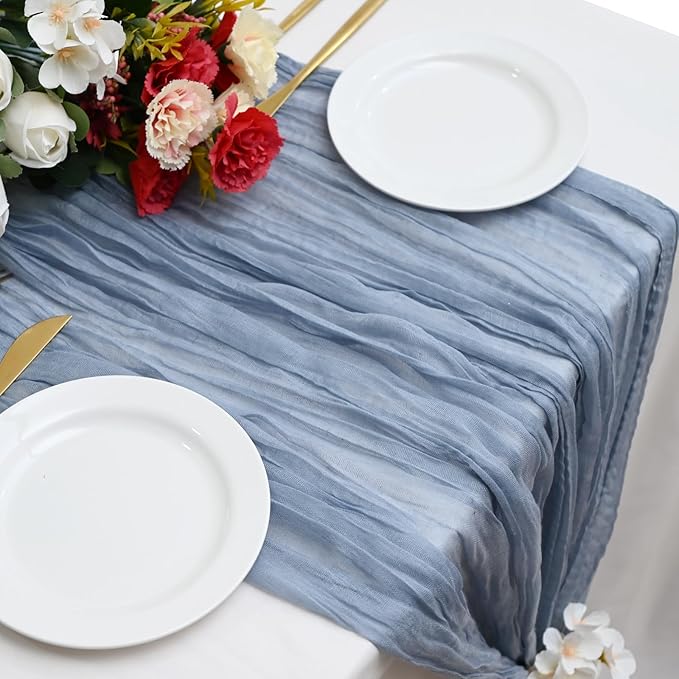 15 Pack Cheesecloth Table Runner 10Ft Cheese Cloth Table Runner 35 x120Inch Romantic Boho Table Runners for Wedding Banquet Birthday Party Engagement Baby Bridal Shower Engagement Decor(Dusty Blue)
