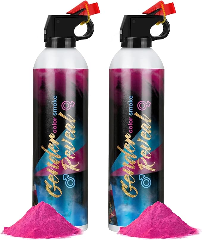 Gender Reveal Fire Extinguisher 2 Packs, Gender Reveal Ideas, Baby Girl Reveal Party Ideas 100% Biodegragable for Gender Reveal Decorations（Pink）