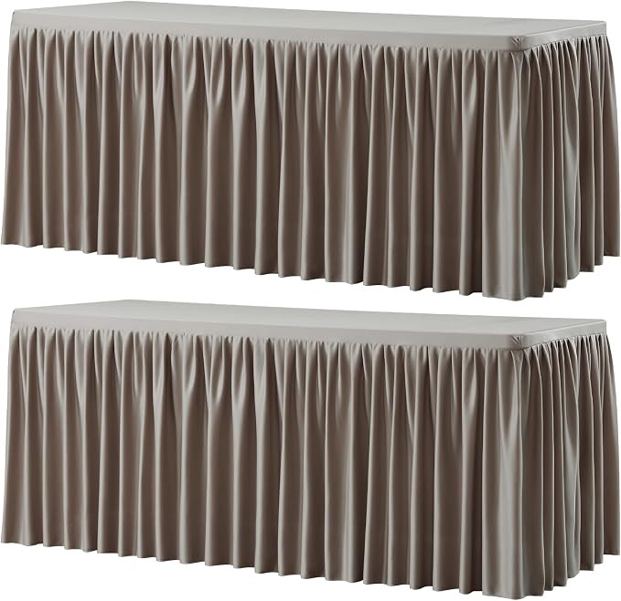Wish Care 2 Pack Nude Brown Rectangle Table Clothes for 8 Foot Tables, Polyester Fitted Tablecloths 8ft Stretch Table Cover for Wedding, Birthday, Parties, Trade Show, Craft Show