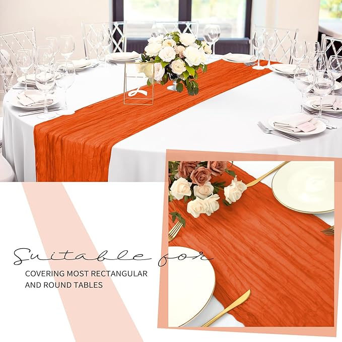 24 Pack Cheesecloth Table Runner 20 x 120 inch Cheese Cloth Table Runner Bulk,Romantic Boho Sheer Gauze Fabric Table Runners for Wedding Reception,Party,Bridal Shower Table Decor(Orange)