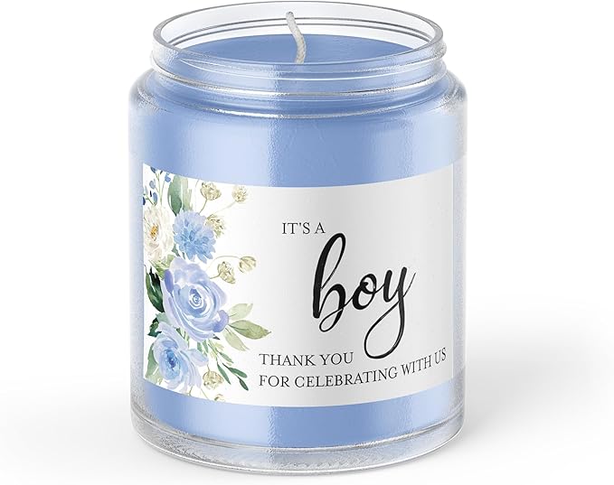 It’s a Boy Mini Champagne Bottle Labels ● Set of 12 ● She’s Ready to POP Baby Shower Favor Label, About to POP Thank You Favors, Blue Boy Baby Shower Gender Reveal Waterproof (Blooms)