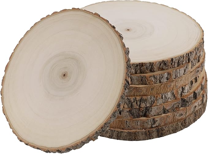 Sancodee 8 Pcs Large Unfinished Wood Slices, 8-9 Inches Wood Slabs for Centerpieces Natural Wooden Circle, DIY Wood Centerpieces for Tables Wedding Party Door Sign Decor