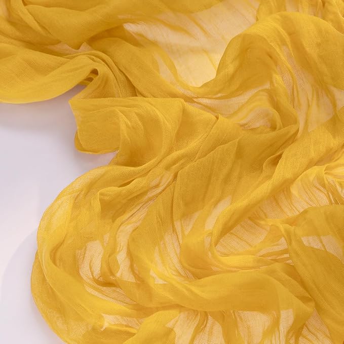 Socomi 10pcs Gold Yellow Cheesecloth Table Runner Boho Rustic Gauze 120 inch 10FT Cheese Cloth Sheer Runner for Wedding Party Baby Shower Birthday Home Decor Holiday Decorations