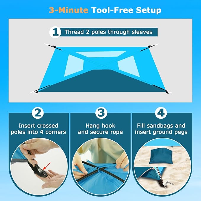 COMMOUDS Beach Tent Sun Shelter for 3/4/6/8 Person, UPF 50+ UV Protection Beach Shade Canopy Tent, Lightweight, Easy Set Up and Carry