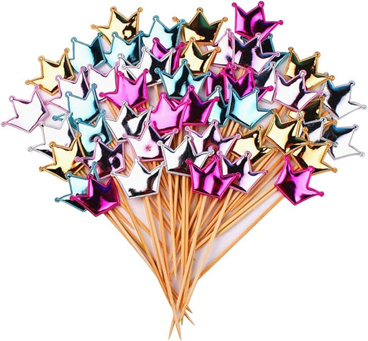 ECYC 50 Pcs Crown Glitter Cake Topper, Twinkle Cupcake Picks for Wedding Birthday Baby Shower Party,Mixed Color