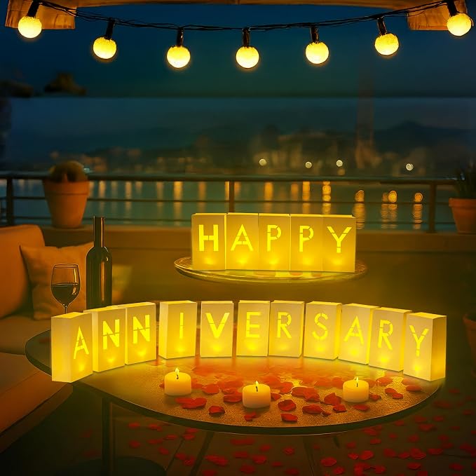 Happy Anniversary Decorations Light up Letters - Luminary Paper Bags to be Used as Happy Anniversary Banner and Anniversary Decorations Romantic