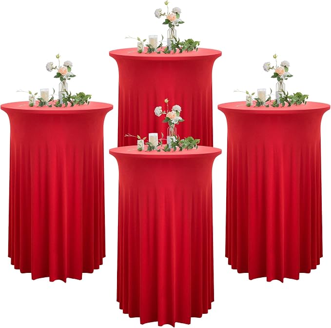Nobed - 4 Pack Red & Round Spandex Tablecloths, 32 Inch Fitted, Wrinkle Free & Stretch for Parties & Weddings