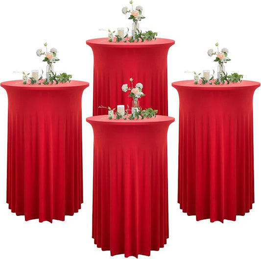 Nobed - 4 Pack Red & Round Spandex Tablecloths, 32 Inch Fitted, Wrinkle Free & Stretch for Parties & Weddings