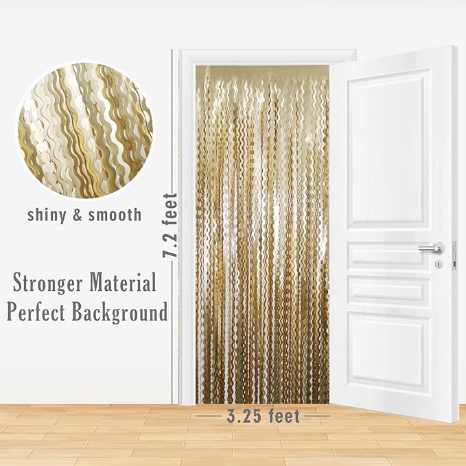 GOER Metallic Tinsel Foil Fringe Curtains Party Photo Backdrop Party Streamers for Birthday,Graduation,New Year Eve Decorations Wedding Decor (Champagne Gold,3 Packs)