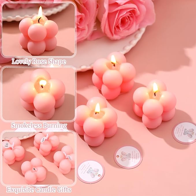 MTLEE 24 Sets Elephant Baby Shower Candle Favors Small Bubble Candle Baby Shower Favors for Guests Tea Candles Bulk with Stylish Ribbons Cards Gifts Party Decoration(Pink,Elephant)