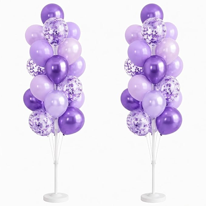 Balloon Column Kit Set of 2 With Balloons Included - with Base, and Pole,Balloon Tower Backdrop Decoration for Wedding, Baby Shower, Birthday Party, or Bachelorette Parties (Enigmatic Purple)