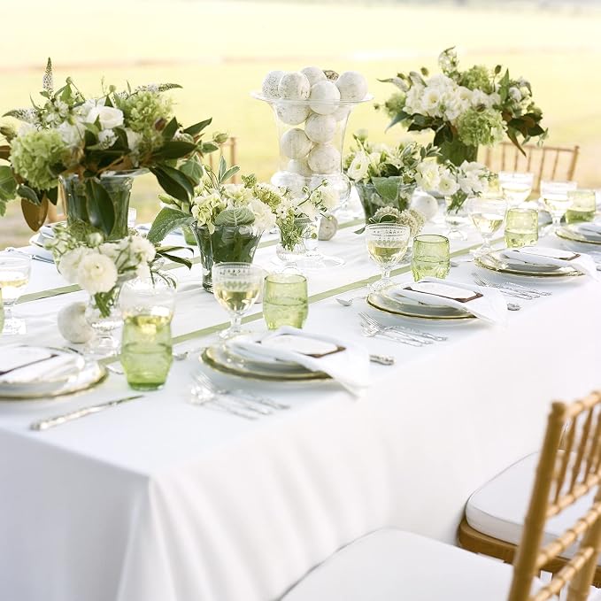 6 Pack 60 x 126 Inch Tablecloth, White Polyester Tablecloth for 8 Ft Rectangle Tables, Stain and Wrinkle Resistant Washable Fabric Table Cover for Wedding Party Dining Buffet Parties or Camping