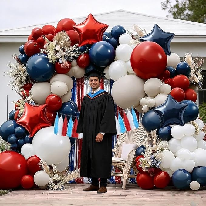 Navy Blue Red Balloon Garland Double Stuffed Red White Blue Balloons Nude Cream Sand Latex Arch Kit for Birthday Baby Shower Patriotic Graduation Baseball 4th of July Party Decorations