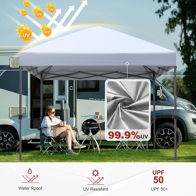 ABCCANOPY 10x10 Pop Up Canopy Tent, Easy Setup Instant Shelter with Wheeled Bag, Heavy Duty Outdoor Canopy for Beach, Market, Backyard, UV Protection, Outdoor Weather Protection (Snow White, 10x10)
