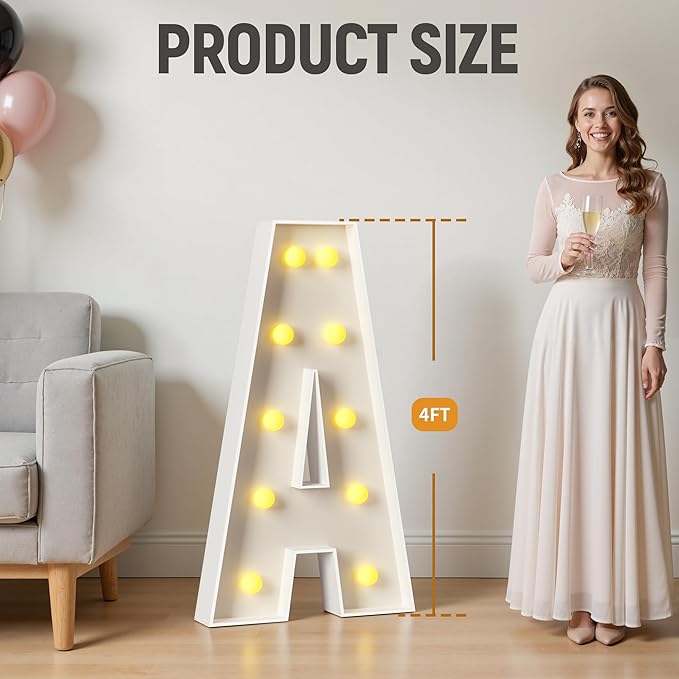Marquee Letters 4 Feet Tall, 4FT Large Light up Letters S, Big Sign S with Warm White Light for Birthday Wedding Proposal Engagement Graduation Party Backdrop Decorations
