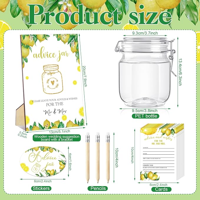 Jetec 74 Pcs Advice and Wishes for the Mr and Mrs 60 Pcs Wedding Advice Cards Advice and Wishes Jar Box Bridal Shower Advice and Wishes Cards for Bride and Groom Bridal Shower Decor(Lemon)