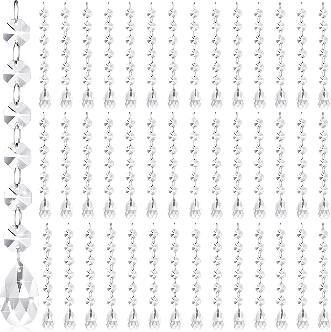 Nuenen 100 Pcs Acrylic Hanging Crystals for Centerpieces Chandelier Clear Crystal Garland Strands Ornament Acrylic Clear Beads Prisms Pendant for Christmas Tree Window Home Decoration(Teardrop)