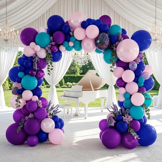 Purple and Blue Balloons Teal Pink Balloon Garland Arch Kit for Birthday Baby Shower Mermaid Stitches Under The Sea Encanto Villain Ocean Luau Birthday Baby Shower Party Decorations