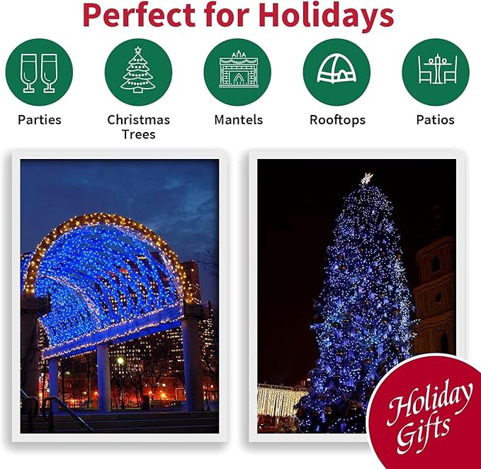 LAMPHOME 66FT 200 LED Blue Christmas Lights,16 Modes Connectable Fairy String Lights, Plug in Indoor Outdoor Blue Lights for Xmas Tree, Party, Garden, Hanukkah, Independence Day Patriotic Patio Decor