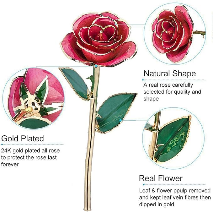 Ejoyous Mothers Day Rose Gift for Mom, 24K Gold Dipped Rose Real Golden Plated Forever Preserved Rose Flower with Crystal Stand for Valentine's Day, Christmas, Birthday,