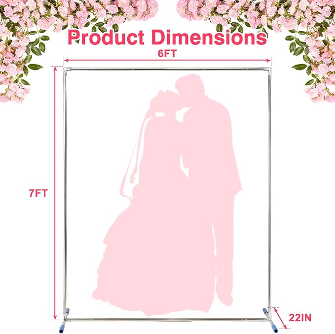 Arch Backdrop Stand,7x6 FT Metal Wedding Square Backdrop Stand for Ceremony Square Stainless Steel Backdrop Arch for Parties,Wedding,Birthday,Anniversary,Baby Shower,Garden Decoratip